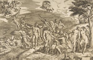 Pariisin tuomio, n. 1550-60. tekijältä Giulio Bonasone