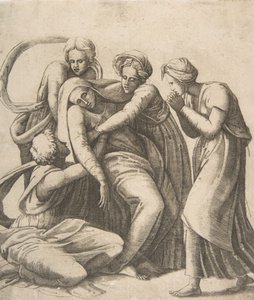 Neitsyt pyörtymässä ja tuettuina pyhien naisten käsivarsissa, 1531-76. tekijältä Giulio Bonasone