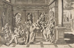 Pyhän Johannes Kastajan syntymä klassisessa rakennuksessa, noin 1531-76 tekijältä Giulio Bonasone