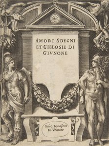 Sarjan "Junon rakkaudet, raivot ja mustasukkaisuus" nimikilpi, 1531-76. tekijältä Giulio Bonasone