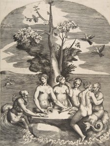 Kaksi merijumalaa ja neljä nymfiä, 1531-76. tekijältä Giulio Bonasone