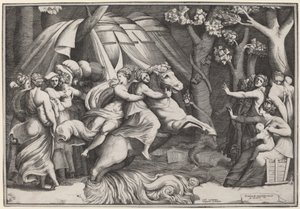 Clelia ylittää Tiberin tekijältä Giulio Bonasone after Polidoro da Caravaggio