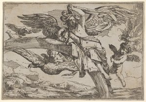 Air, jota edustaa Iris nojaamassa sateenkaarellaan, mukana siivekäs puttokarhu..., 1640-60. tekijältä Giulio Carpioni