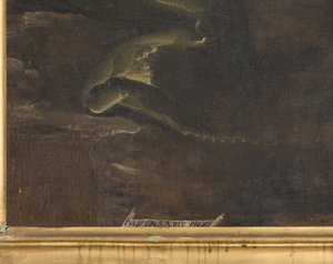 Allekirjoitus, yksityiskohta, Neitsyt Maria lapsen kanssa ja Pyhä Firmus ja Pyhä Rusticus (3704245:n yksityiskohta) tekijältä Giulio Cesare Procaccini