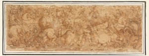 Piirros, taistelukohtaus, 1524-46 tekijältä Giulio Romano