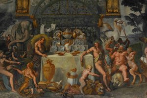 Freskoyksityiskohta Amorin ja Psychen kammiosta, 1526-1534 tekijältä Giulio Romano