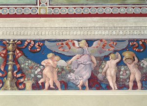 Friisi Camera con Fregio di Amorinin Camera con Fregio di Amorinin kammiosta Friisin yksityiskohta painivista kuppiloista, 1520-luvun fresko tekijältä Giulio Romano