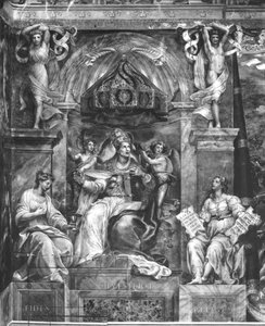 Paavi Sylvester I (314-335) uskon ja uskonnon välissä, Raphael Rooms (katso myös 252793 ja 252794) tekijältä Giulio Romano