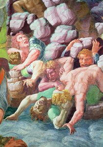 Sala dei Giganti, yksityiskohta Jupiterin ukkoseniskujen tuhoamista jättiläisistä, 1536 fresko, yksityiskohta 78482:sta tekijältä Giulio Romano
