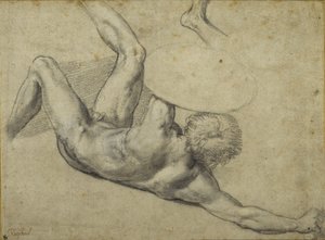 Tutkimus "Constantinuksen taistelussa" kaatuneelle soturille, Sala di Costantino (liitu paperille) tekijältä Giulio Romano