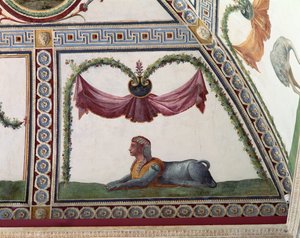 Camera con Fregio di Amorini Amorinin kammio Amorinin friisi, sfinksiä esittävä yksityiskohta, 1520-luvun fresko. tekijältä Giulio Romano