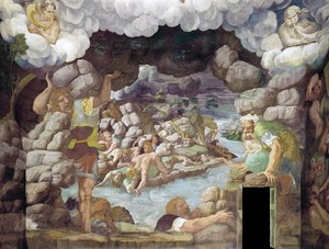 Jättiläisten kaatuminen Jättiläisten sali, 1536 tekijältä Giulio Romano