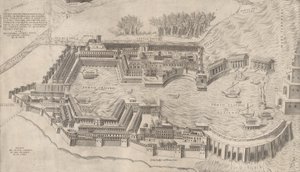 Roomalaisen loiston peili: Lintuperspektiivi Rooman satamasta, 1554, 1554. tekijältä Giulio de Musi
