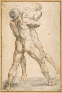 Hercules paini Antaeuksen kanssa (musta-punainen liitu valkoisella paperilla) tekijältä Giuseppe Cesari