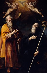 Pyhät Andreas ja Benedictus Pyhä Henki yläpuolellaan ja kaksi jumaloivaa puttia, Giuseppe Cesarin Cavalier d