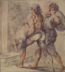 Study of Tax Collectors, n. 1591-1593 (harmaa ja punainen liitu paperilla) tekijältä Giuseppe Cesari