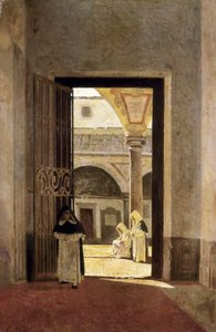 Dominikaanisen luostarin sisääntulo. Giuseppe Abbatin (1836-1868) maalaus. Öljy puulle. Cadizin museo.