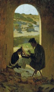 Taidemaalari Stanislao Pointeau, noin 1863 (öljy kartongille). tekijältä Giuseppe Abbati