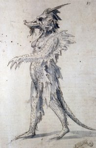 Suunnittelu lohikäärmeelle (kynä, sininen muste ja akvarelli paperille) tekijältä Giuseppe Arcimboldo