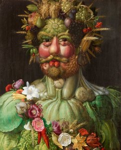 Italian kieli: keisari Rudolf II Vertumnuksena.  Habsurgin Rudolf II Vertumnuksena. tekijältä Giuseppe Arcimboldo