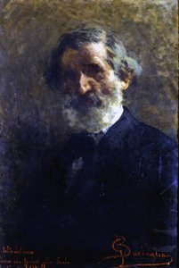 Muotokuva Giuseppe Verdistä (1813-1901), Barbaglian italialainen säveltäjä. G. Verdin konservatorio. Milano tekijältä Giuseppe Barbaglia