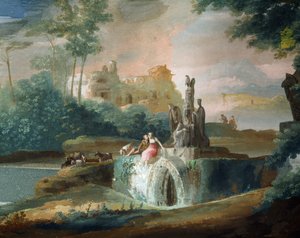 Giuseppe Bernardino Bisonin (1762-1844) uljakas kohtaus paimenista kuvitteellisessa maisemassa