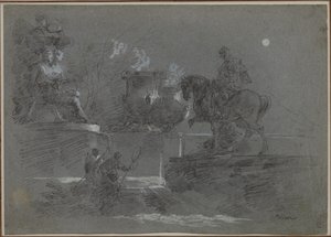 Monumentaalinen veistos kuutamoisessa puistossa tekijältä Giuseppe Bernardino Bison