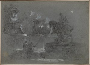 Monumentaaliveistos kuutamoisessa puistossa, n. 1842. tekijältä Giuseppe Bernardino Bison
