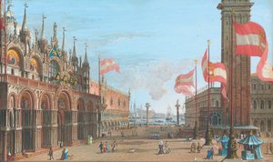 Näkymä Pyhän Markuksen aukiolle, Venetsiaan, Palazzo Ducalen ja Campanilen kanssa, 1828