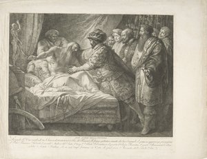 Kuningas Francis I kuolevan Leonardo da Vincin kanssa All Glory della pittura (otsikko esineessä) tekijältä Giuseppe Cades