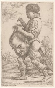 Daavid kantaa Goljatin päätä, jota hän pitää hiuksistaan, 1620-30.