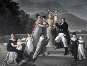 (Kahden Sisilian kuningas Francesco I:n perhe). Vasemmalta oikealta: Maria Isabella di Borbone-Spain (Francesco I:n toinen vaimo), Maria Carolina Ferdinanda, Maria Antonietta suurherttuatar di Toscana, Luisa Carlotta, Maria Cristina Espanjan kuningatar, Fe