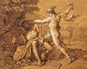 Italia, Merkurius tappaa Arguksen pelastaakseen nymfin (Mercury tappaa Argon pelastaakseen nymfin) Giuseppe Cammarano (1766-1859), jonka taiteilija antoi Gaetano Donizettille, piirustus