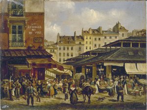 Les Halles ja Rue de la Tonnellerie, n. 1828 (öljy kankaalle)