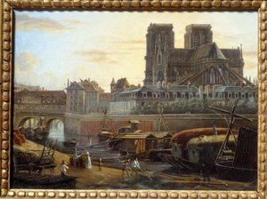 Saint Charlesin silta, Hotel dieu, archeveche ja Notre Dame Pariisin Quai de la Tournellesta katsottuna. Giuseppe Canellan (1788-1847) maalaus EC.ITAL.