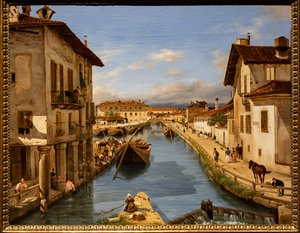 Näkymä Naviglio-kanavalle Pyhän Markuksen sillalta, n. 1850 (öljy kankaalle)