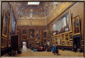 Näkymä Musee du Louvren Salon Square -aukiolle Giuseppe Castiglionen (1829-1906) maalaus 1861 su. 0,69 x 1,03 m