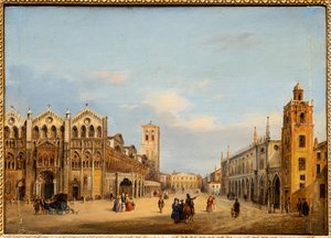 Trenton ja Triesten aukio Ferrarassa (öljy paneelille) tekijältä Giuseppe Chittò Barucchi