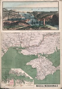 Etelä-Venäjän kartta näköalalla Sevastopolin lahdelle ja sen linnoituksille, 1853. tekijältä Giuseppe Civelli