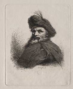 Miehen rintakuva, jolla on turkislakka. tekijältä Giuseppe Longhi