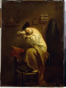 Nainen etsii kirppuja. (Nainen etsii kirppuja). Giuseppe Maria Crespin (1665-1747) maalaus, öljy kankaalle, noin 1710. Italialainen taide (Bologna) tekijältä Giuseppe Maria Crespi