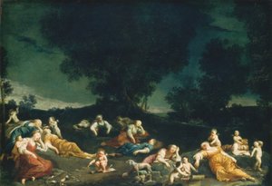 Cupids aseistautuneet nukkuvat nymfit, c. 16901705. tekijältä Giuseppe Maria Crespi