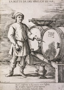 Tynnyri antaa viiniä, joka sisältää, Sananlasku tekijältä Giuseppe Maria Mitelli