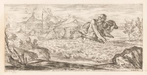Polyphemus achtervolgt de vloot van Aeneas Täällä Polyphemus on läsnä, kauhistuneena, harppailee tasangon poikki (otsikko esineessä) Omzwervingen van Aeneas (sarjan nimi) L