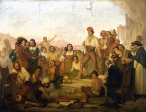 napolilaisen kalastajan Tommaso Aniellon, joka tunnettiin nimellä Masaniello (1622-1647), kapina Napolissa vuonna 1647. Mazzan maalaus. Milanon tiedemuseo
