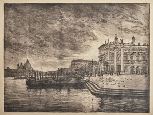 Kuninkaanlinna ja Salute-basilika (etsaus ja akvatinta valkoiselle paperille)