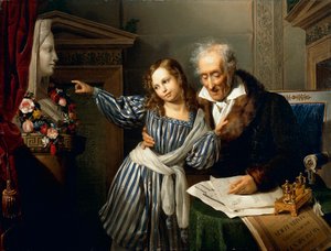 Vanha mies osoittaa Maria Luigian Herm tyttärentytärlleen, kirjoittanut Giuseppe Molteni, noin 1830, öljy kankaalle