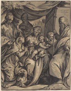 Neitsyt ja lapsi pyhien kanssa tekijältä Giuseppe Nicolo Vicentino, after Camillo Boccaccino
