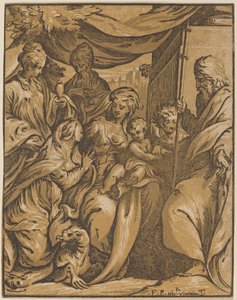 Neitsyt ja lapsi pyhien kanssa tekijältä Giuseppe Nicolo Vicentino, after Camillo Boccaccino