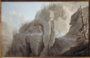 Ensimmäinen italialainen kampanja (1796-1797): "" Napoleon Bonaparten (1769-1821) armeijan ranskalaiset pakottavat vihollisen hylkäämään La Clussen (Clusen) linnoituksen Vallee d